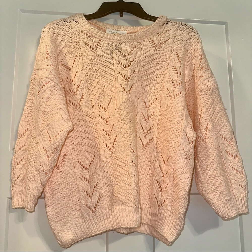 Vtg 80s Across America by Knit Maven pink cotton 3/4 sleeve sweater Large NWT
